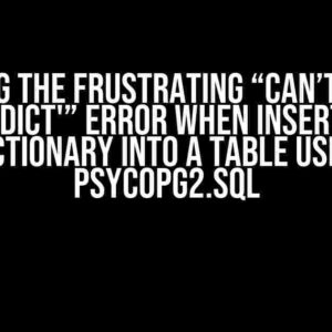 Solving the Frustrating “can’t adapt type ‘dict'” Error When Inserting a Dictionary into a Table using psycopg2.sql